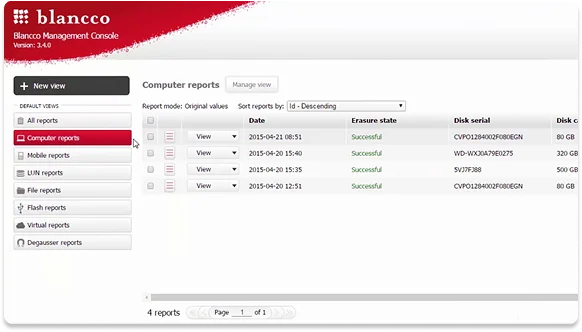 Dashboard Blancco Management Console
